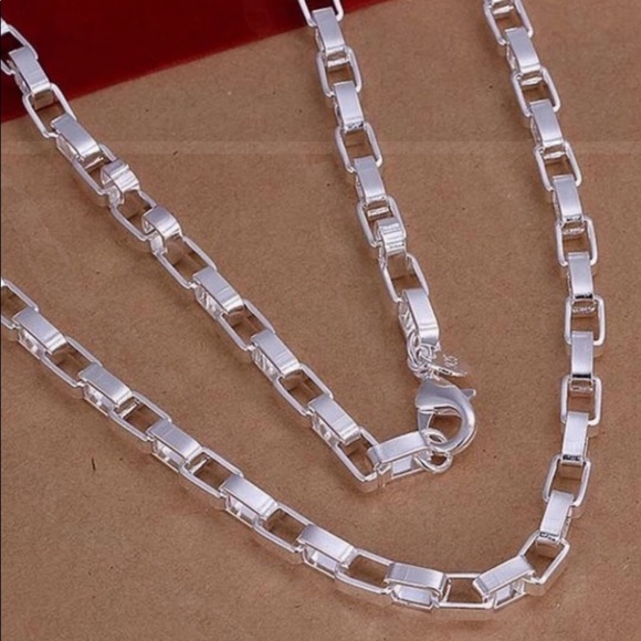 STERLING SILVER BOX CHAIN LINK MATCHING NECKLACE BRACELET SET - Picture 3 of 5